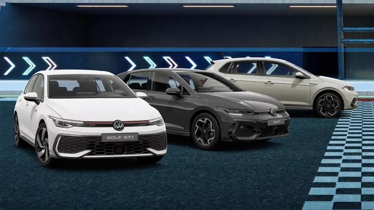 Rangebild eines Golf GTI, Golf R-Line und Polo GTI