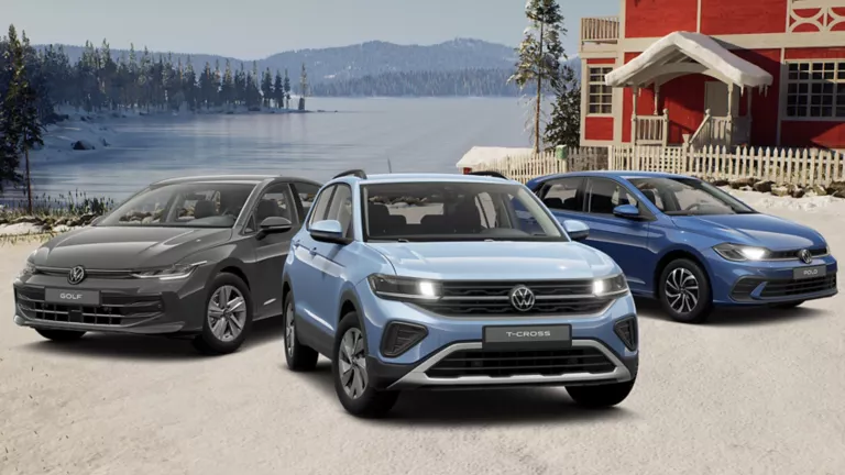 3 VW-Modelle auf einer winterlischen hintergrund