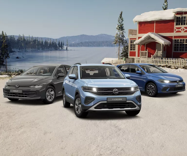 3 VW-Modelle auf einer winterlischen hintergrund