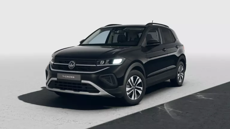 Ein schwarzer VW T-Roc Life im Halbprofil.