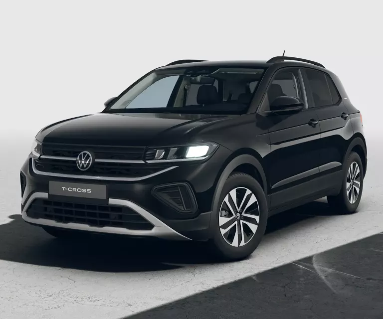 Ein schwarzer VW T-Roc Life im Halbprofil.