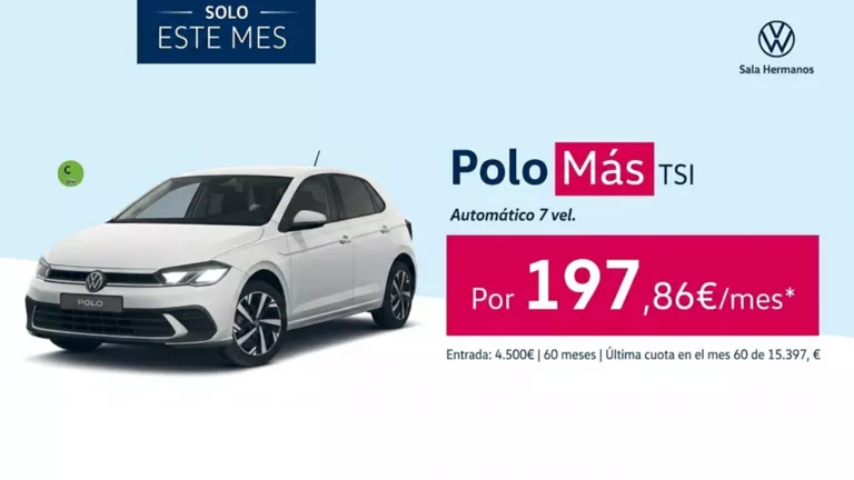 Volkswagen Polo MÁS blanco con fondo azul cielo