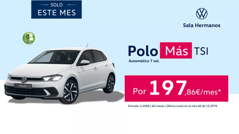 Oferta de un Volkswagen Polo blanco con fondo azul claro