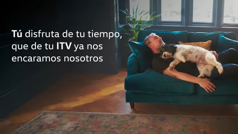 Un hombre dormido en un sofá azul con un perro blanco dormido encima