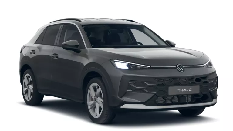 Un Volkswagen T-Roc Más negro sobre fondo blanco