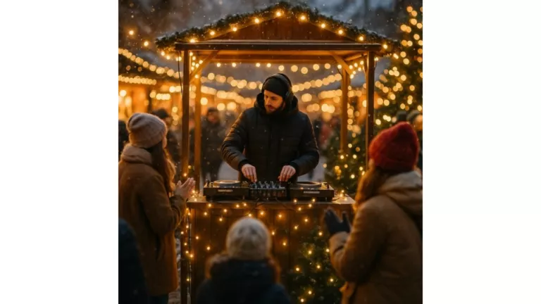 Ein DJ legt auf dem Weihnachtsmarkt auf