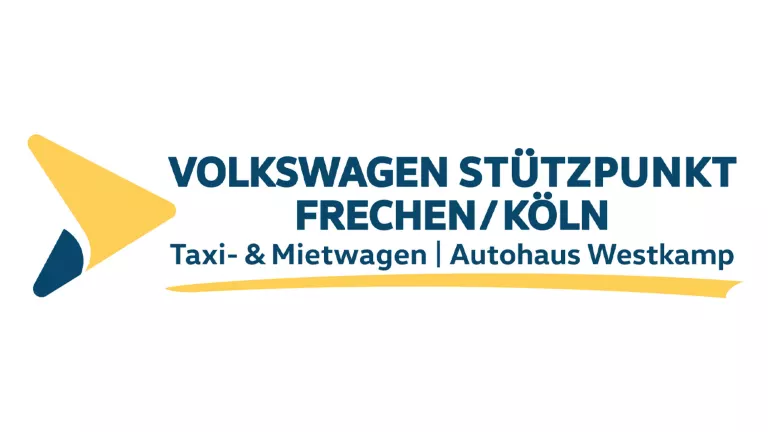 Logo mit Schriftzug: Volkswagen Stützpunkt Frechen/Köln, Taxi- und Mietwagen,    Autohaus Westkamp 