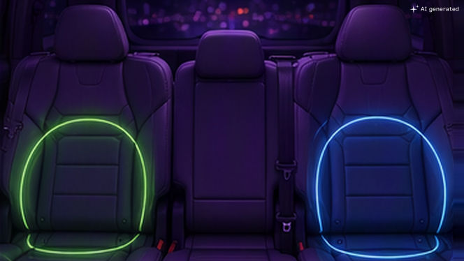 AI-generated third-row vehicle interior illustrating individual climate zones with dedicated airflow for the outer rear seats.