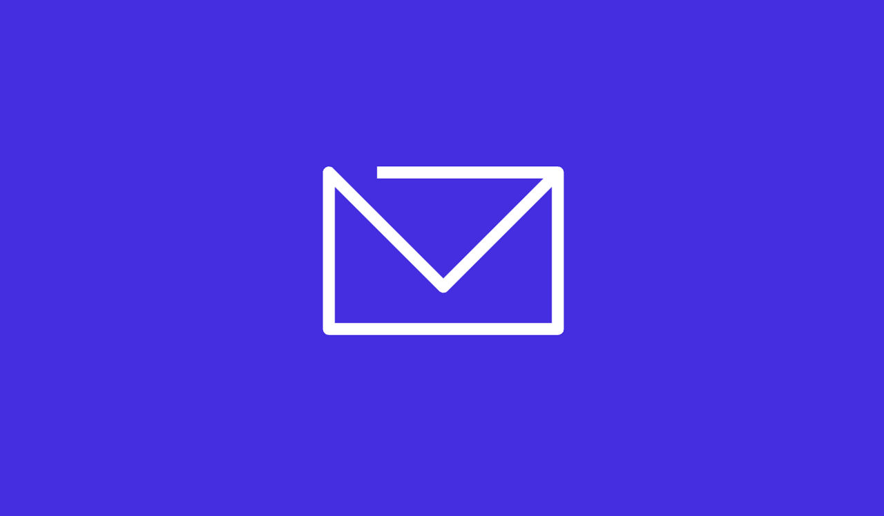 Mail icon displayed on a solid purple background.