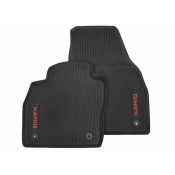 All-weather foot mats                                                   – red lettering, front