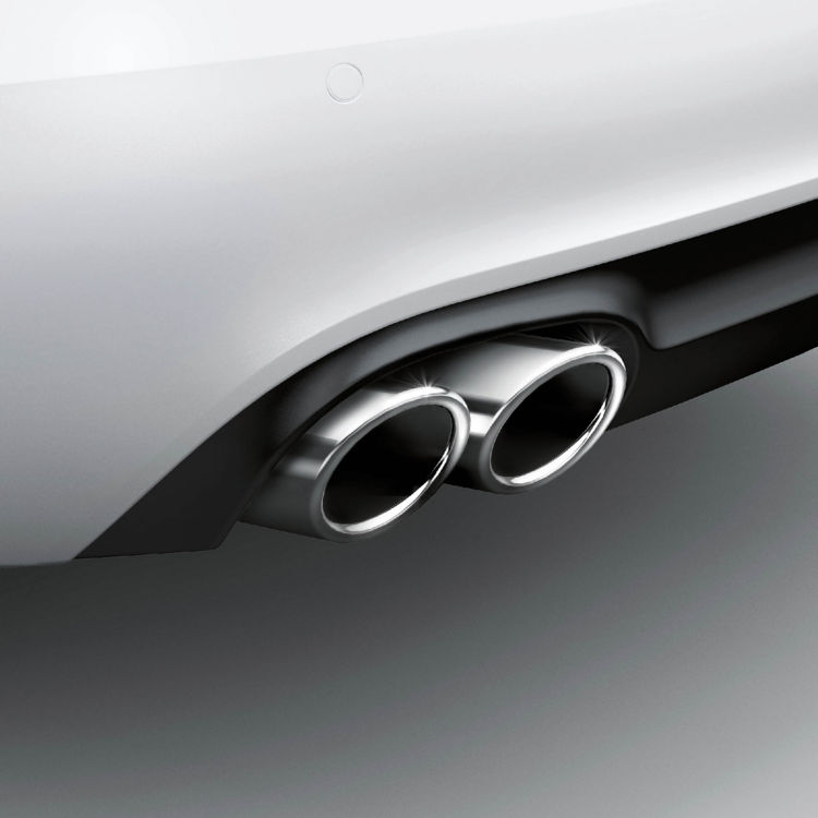 Sport tailpipe trims, for vehicles with single tailpipe on the left and right, chrome-finished, silver