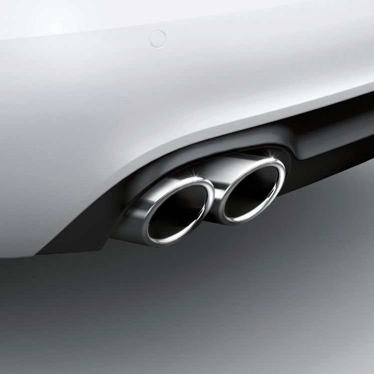 Sport tailpipe trims, for vehicles with and single tailpipe on the left and right, chrome-finished, silver