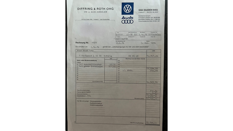 Originalverkaufsdokumente für den alten VW Passat