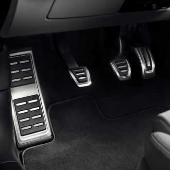 Foot rest and pedal caps in stainless steel, for vehicles with a manual gearbox