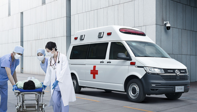 福斯商旅Kombi車型，憑藉著極大彈性空間、完善的主被動安全配備、紮實行路質感等優勢，獲得各大醫院等醫療機構的高度青睞與信任。（圖為： Kombi長軸高頂救護車）