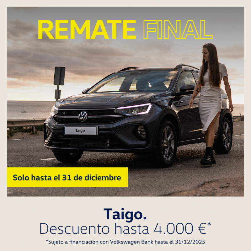 Volkswagen Taigo verde, vista lateral izquierda. Texto promoción: Desde 17.800€. Sujeto a financiación con Volkswagen Bank.