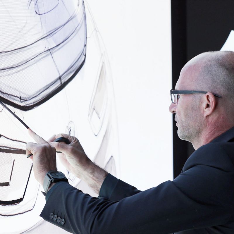 Klaus Bischoff with designs for Volkswagen
