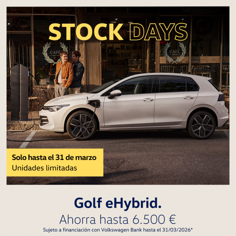 Volkswagen golf ehybrid blanco, vista lateral izquierda. Descuentos especiales campaña: Ahorra hasta 6.500€. Sujeto a financiación con Volkswagen Bank