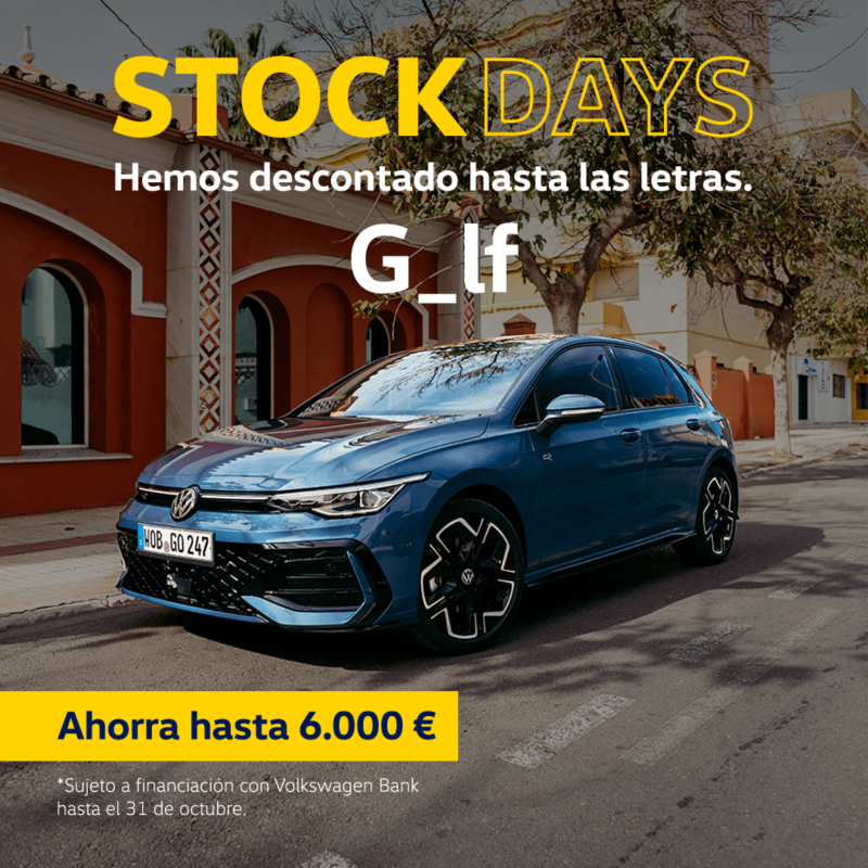 Volkswagen golf ehybrid gris vista de frente. Desde 23.300€ con 5 ños de mantenimiento y garantía. Sujeto a financiación con Volkswagen Bank hasta el 30/09/2026. 