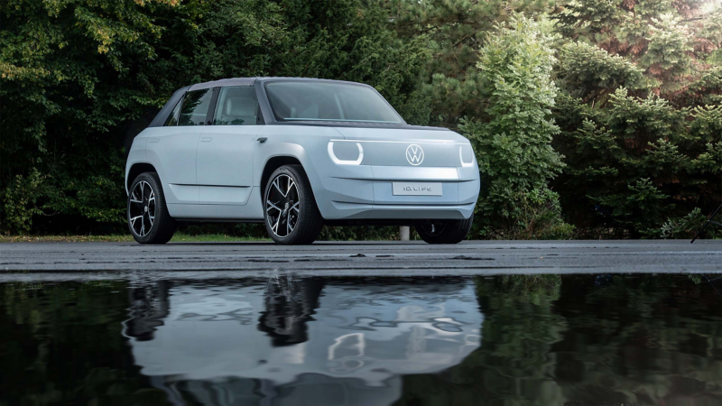 Volkswagen EV concept car parked with reflection