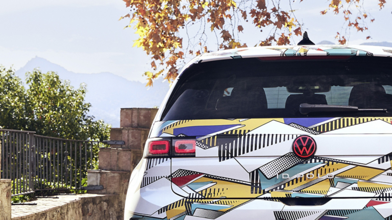  Rear view of a VW ID. Polo with concept wrap.