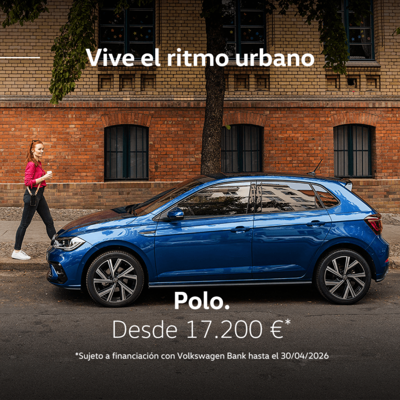 Oferta especial abril Volkswagen Polo, desde 17.200€, sujeto a financiación con Volkswagen Bank hasta el 30/04/2026.