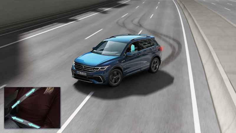 Blue car swerving on road