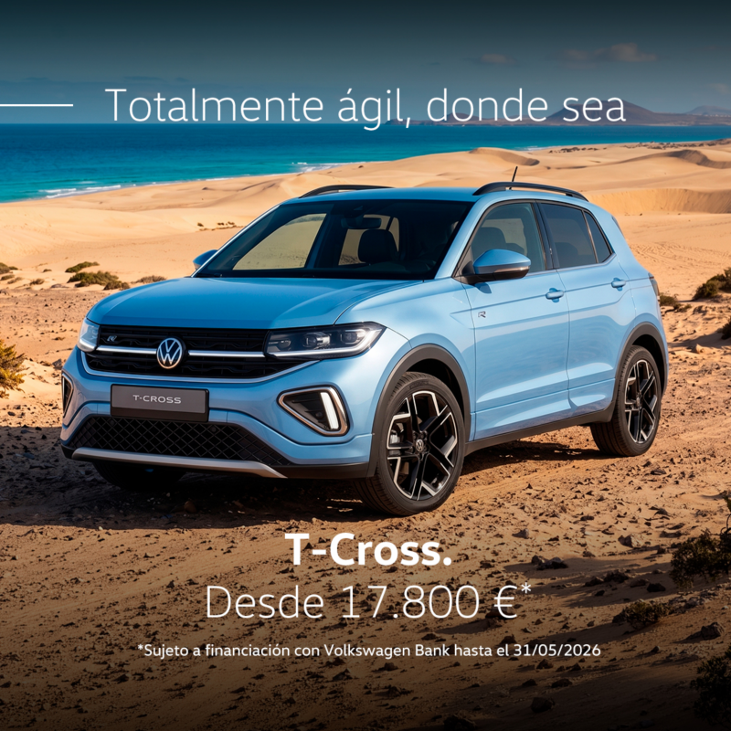 Oferta especial abril Volkswagen T-Cross, desde 17.800€, sujeto a financiación con Volkswagen Bank hasta el 30/04/2026.