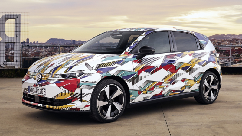 Side front view of a VW ID. Polo with concept wrap.