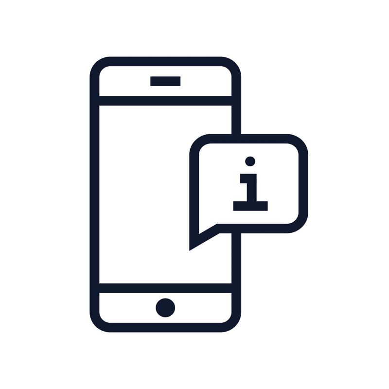 Icon zeigt Smartphone mit „i“ in einer Sprechblase
