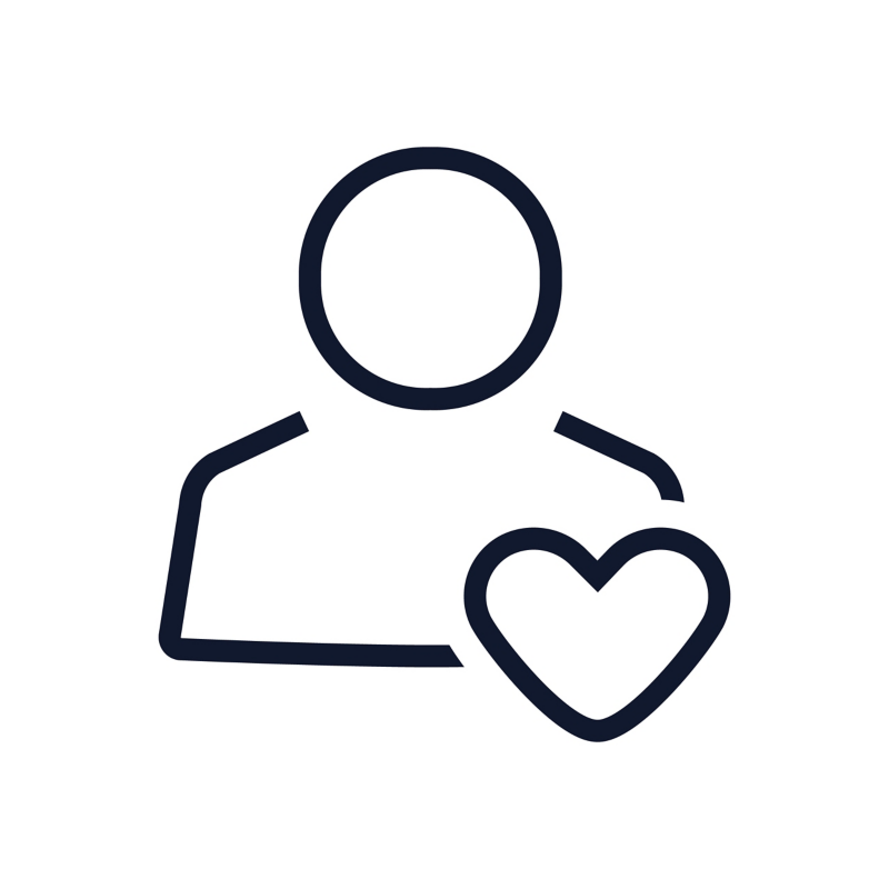 Icon zeigt Oberkörper-Silhouette einer Person mit Herz-Symbol 