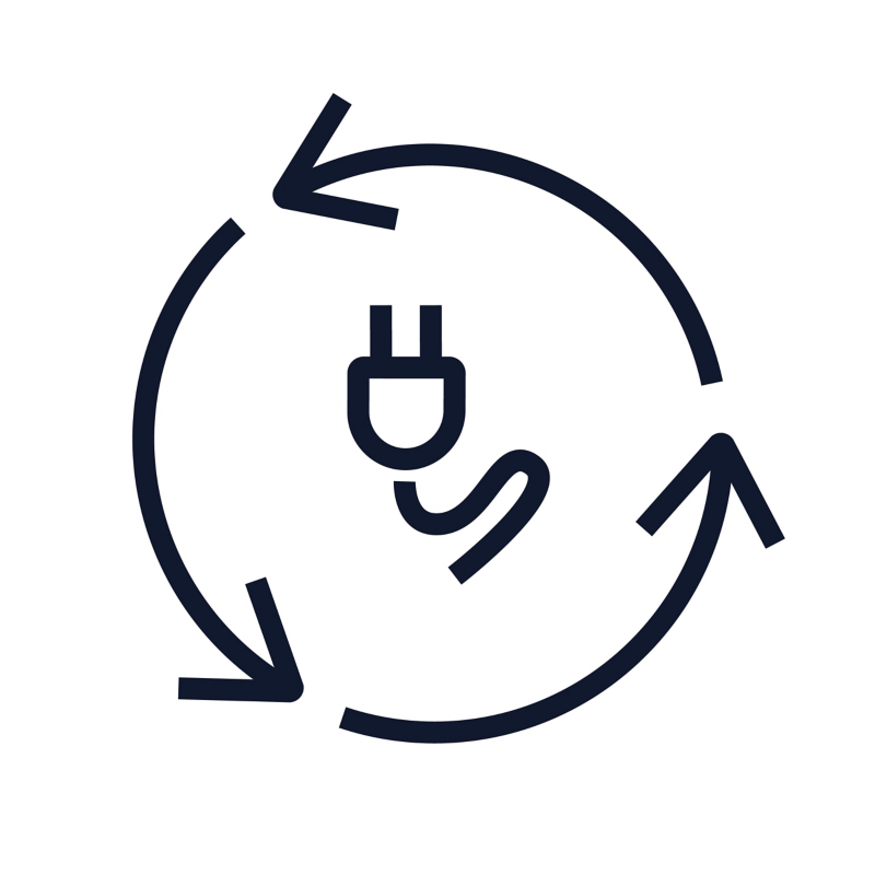 Icon: Symbol of a charging plug with a cycle symbol