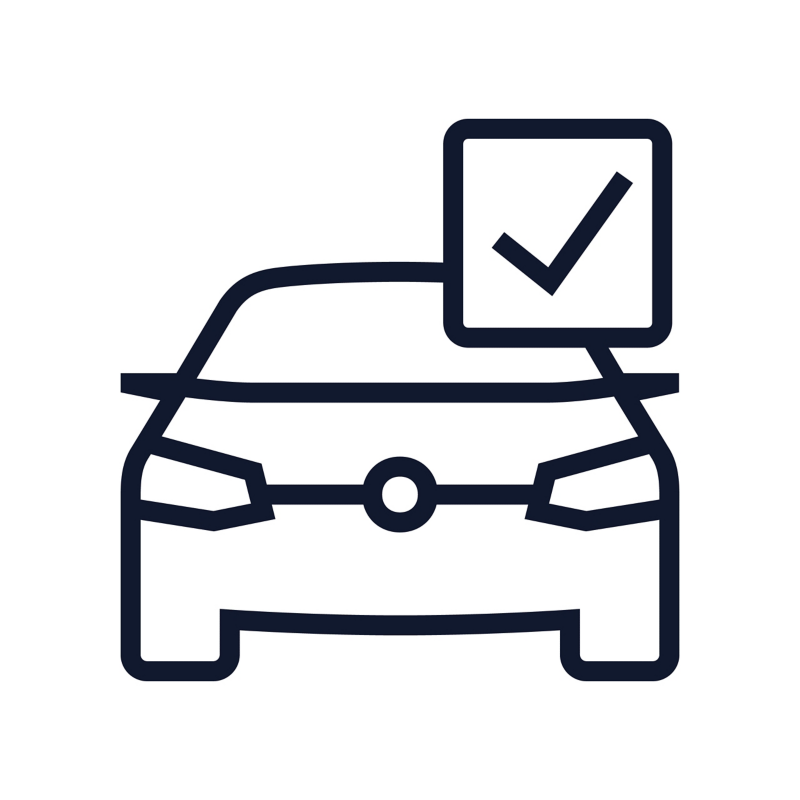 Icon: Graphische Darstellung eines Autos mit Check-Symbol