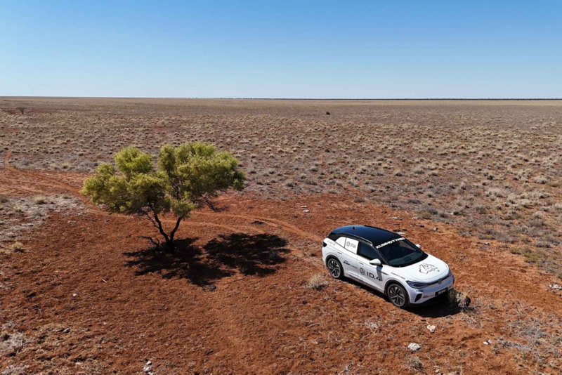 ID.4 driving through red desert land