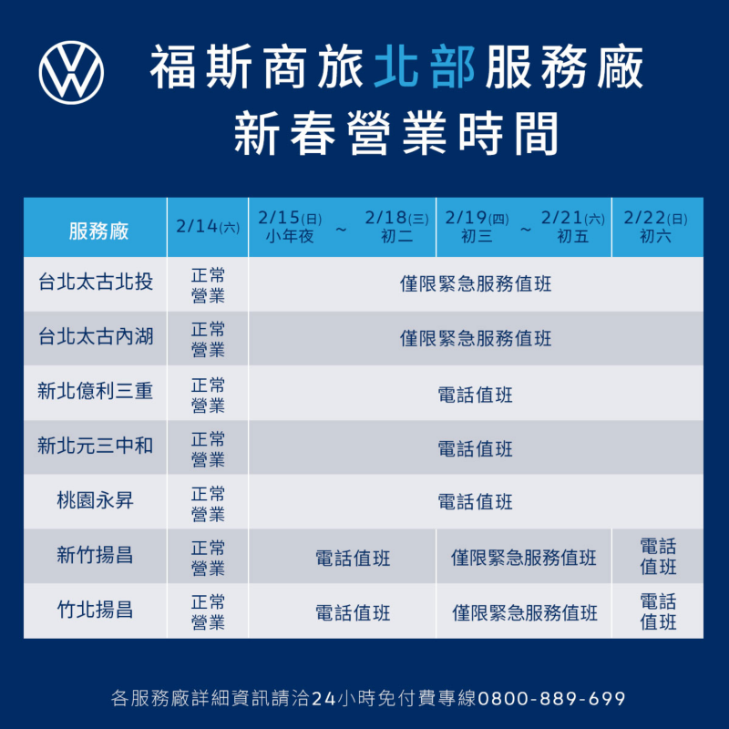 北部服務廠新春營業時間
