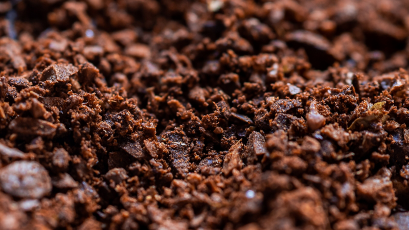 Close up of ground coffee.