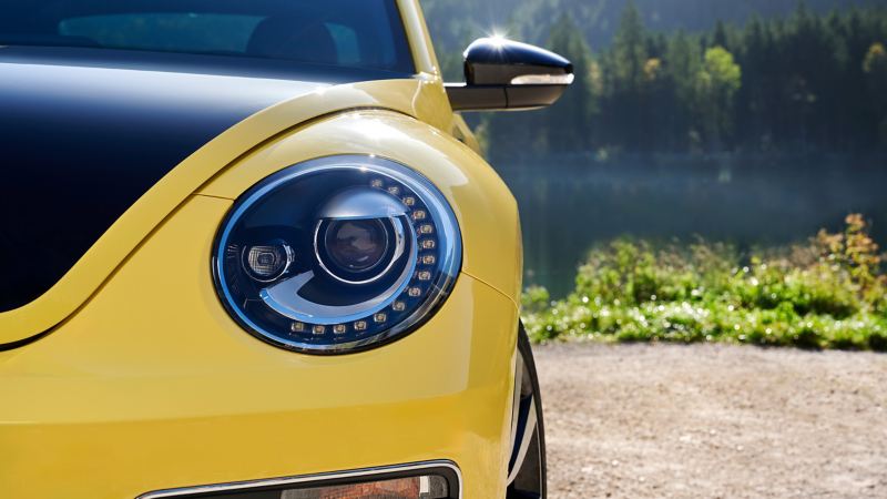 Close-up headlight of a VW Beetle