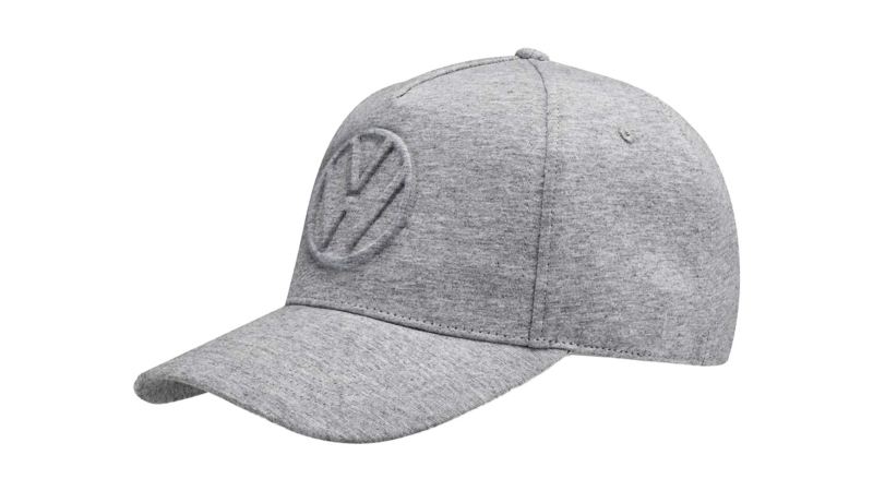 Ein graues Basecap mit einem VW Logo in 3D – Volkswagen Kollektion