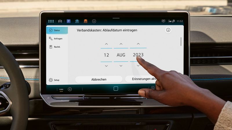 Bildschirm des Infotainment-Systems mit Terminauswahl