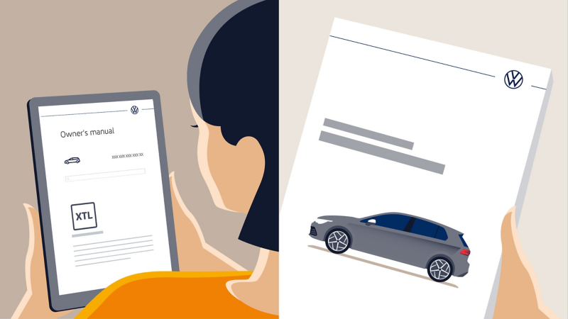 Illustration of the digital owner’s manual and the printed owner’s manual