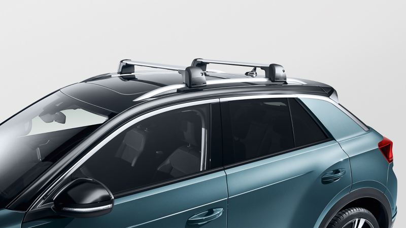 Cross bars by Volkswagen Accessories on roof of a VW T-Roc