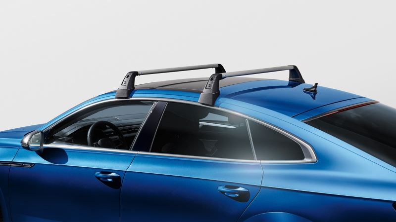 Roof bars from VW Accessories on top of a blue Arteon model