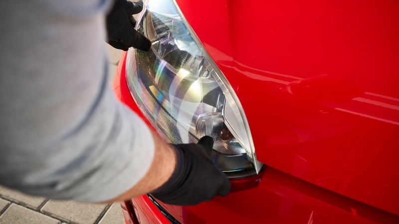Close-up of an installation of a VW Genuine Headlight