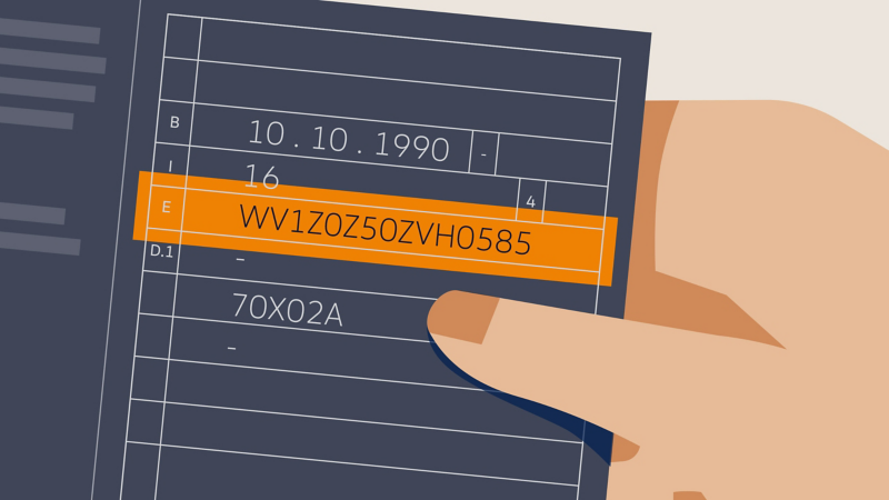 駕駛執照第一部分中的福斯商旅車輛識別碼 (VIN) 影像