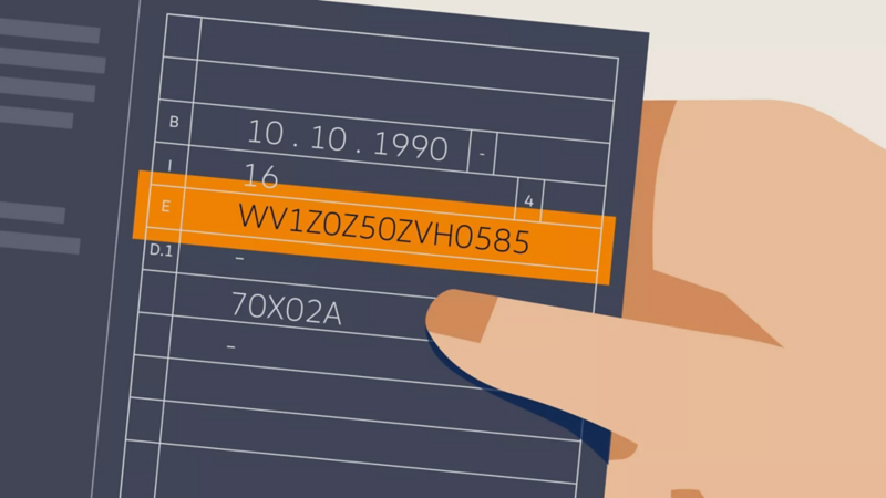 Exemple de visualisation du VIN Volkswagen sur les documents du véhicule