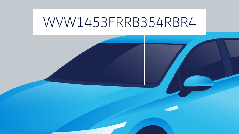 Visual of vehicle identification number (VIN) on windscreen