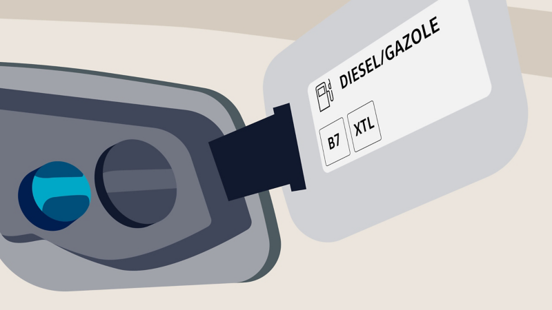 Illustration of a fuel filler flap with the “XTL” sticker