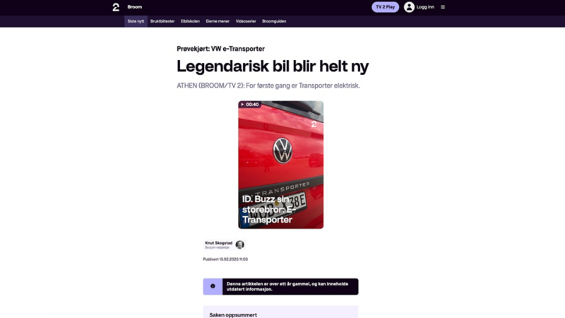 skjermbilde fra broom.no og test av e-transporter varebil