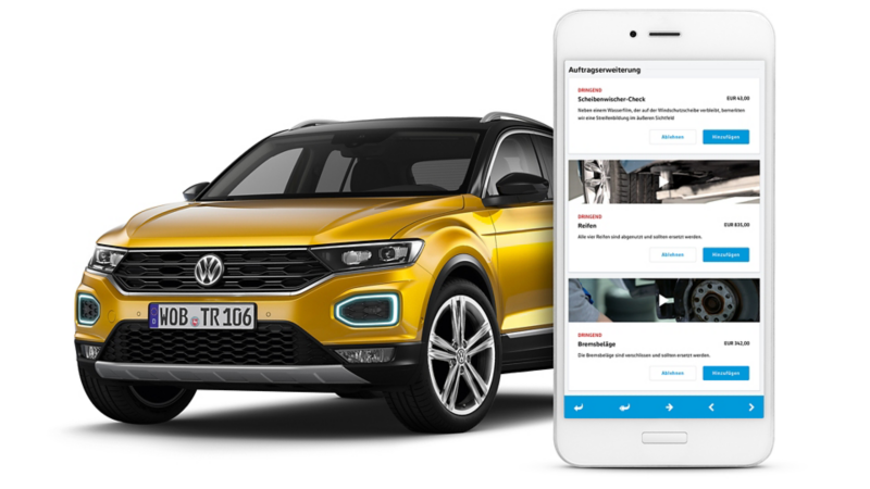 En gul t-roc og en telefon ved siden af der viser service oversigt