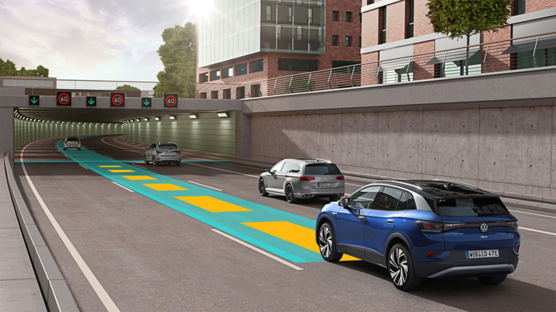 Wizualizacja systemu IQ.Drive Travel Assist, Volkswagen ID.4 przed wjazdem do tunelu